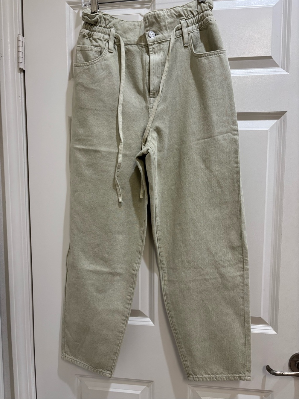 7 For All Mankind Straight Leg Jeans in Light Sage Green